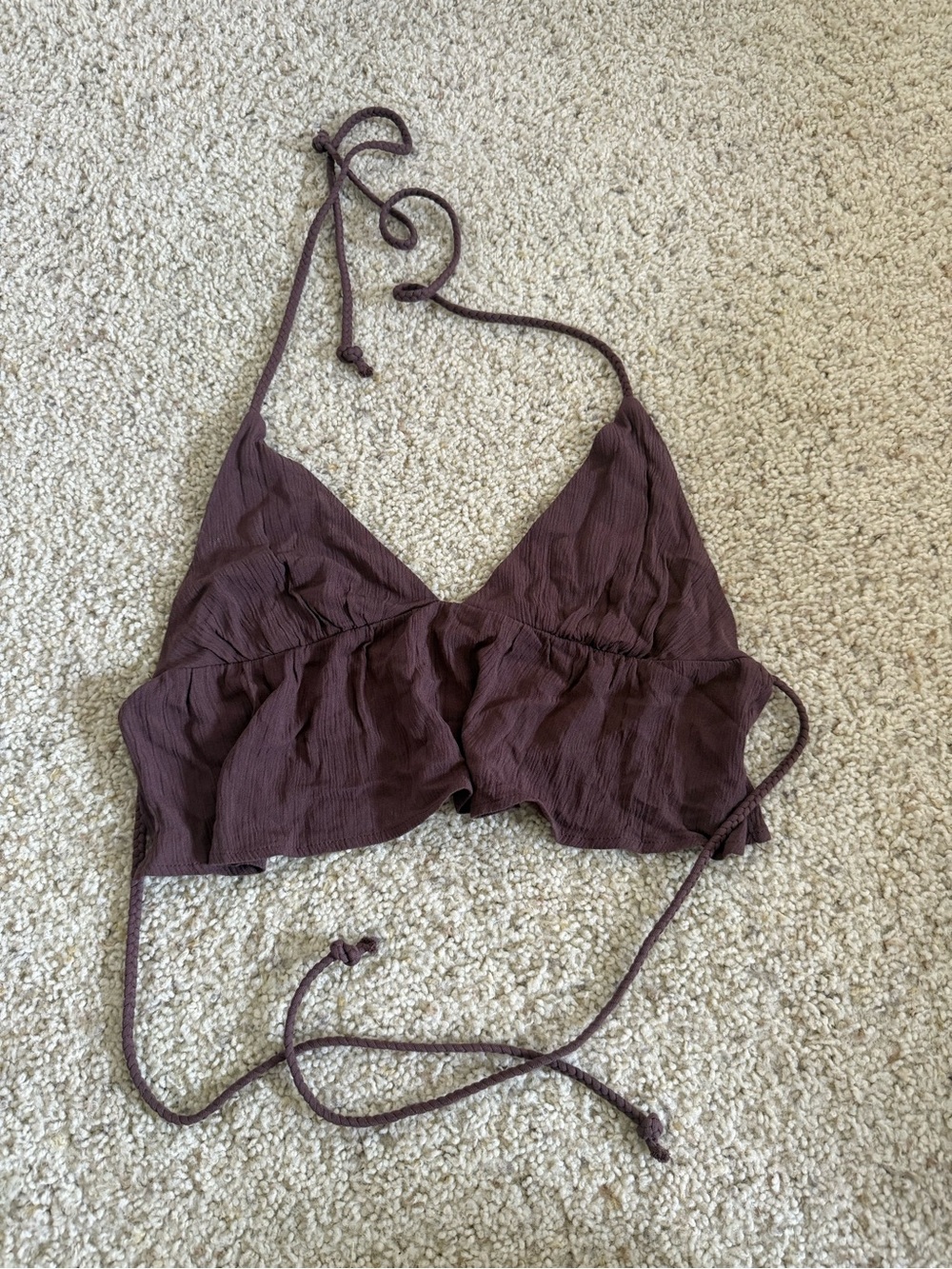 Garage Mauve-Brown Halter Tie Crop Top